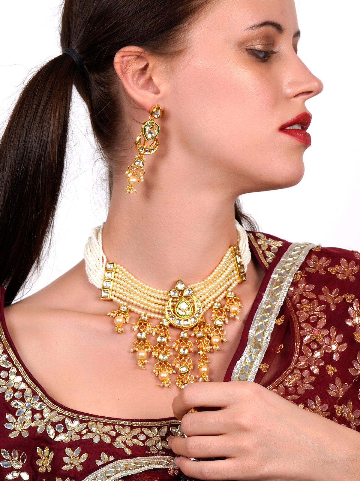 Ponderous pearl  kundan choker with earrings! - Rajwada