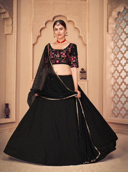 Pretty Black Georgette Lehenga Set - Rajwada