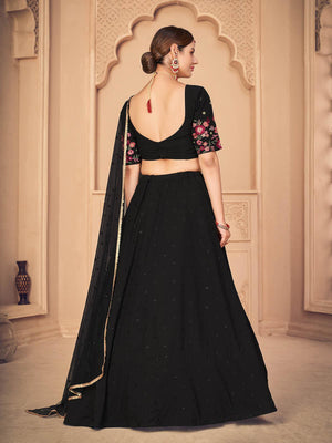 Pretty Black Georgette Lehenga Set - Rajwada