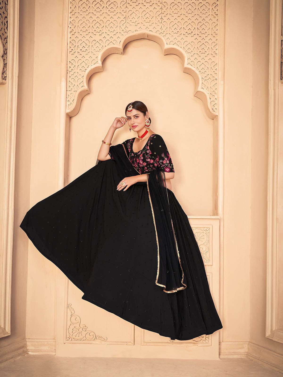Pretty Black Georgette Lehenga Set - Rajwada