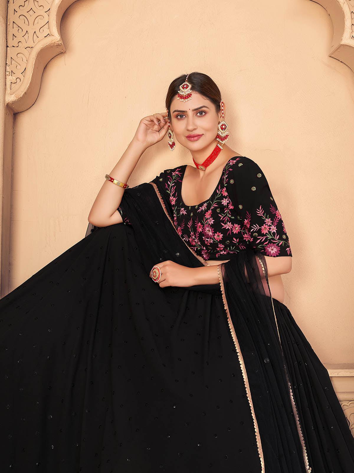 Pretty Black Georgette Lehenga Set - Rajwada