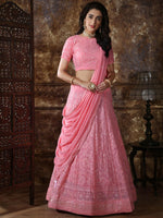 Pretty Dusty Pink Georgette Lehenga Choli Set - Rajwada