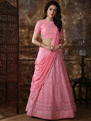 Pretty Dusty Pink Georgette Lehenga Choli Set - Rajwada