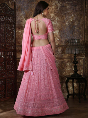 Pretty Dusty Pink Georgette Lehenga Choli Set - Rajwada
