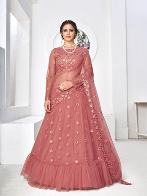 Pretty Dusty Pink Net Lehenga Set - Rajwada