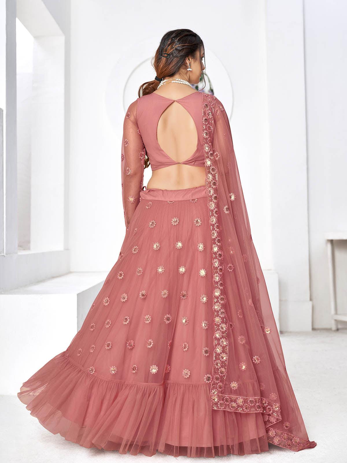 Pretty Dusty Pink Net Lehenga Set - Rajwada