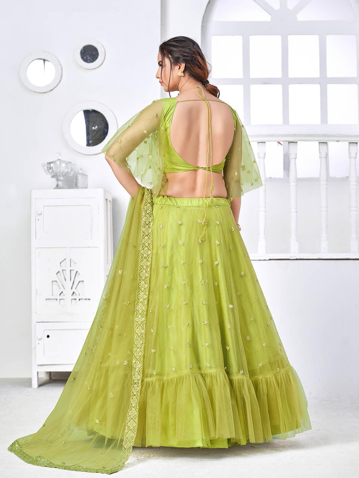 Pretty Fluorescent Green Net Lehenga Set - Rajwada