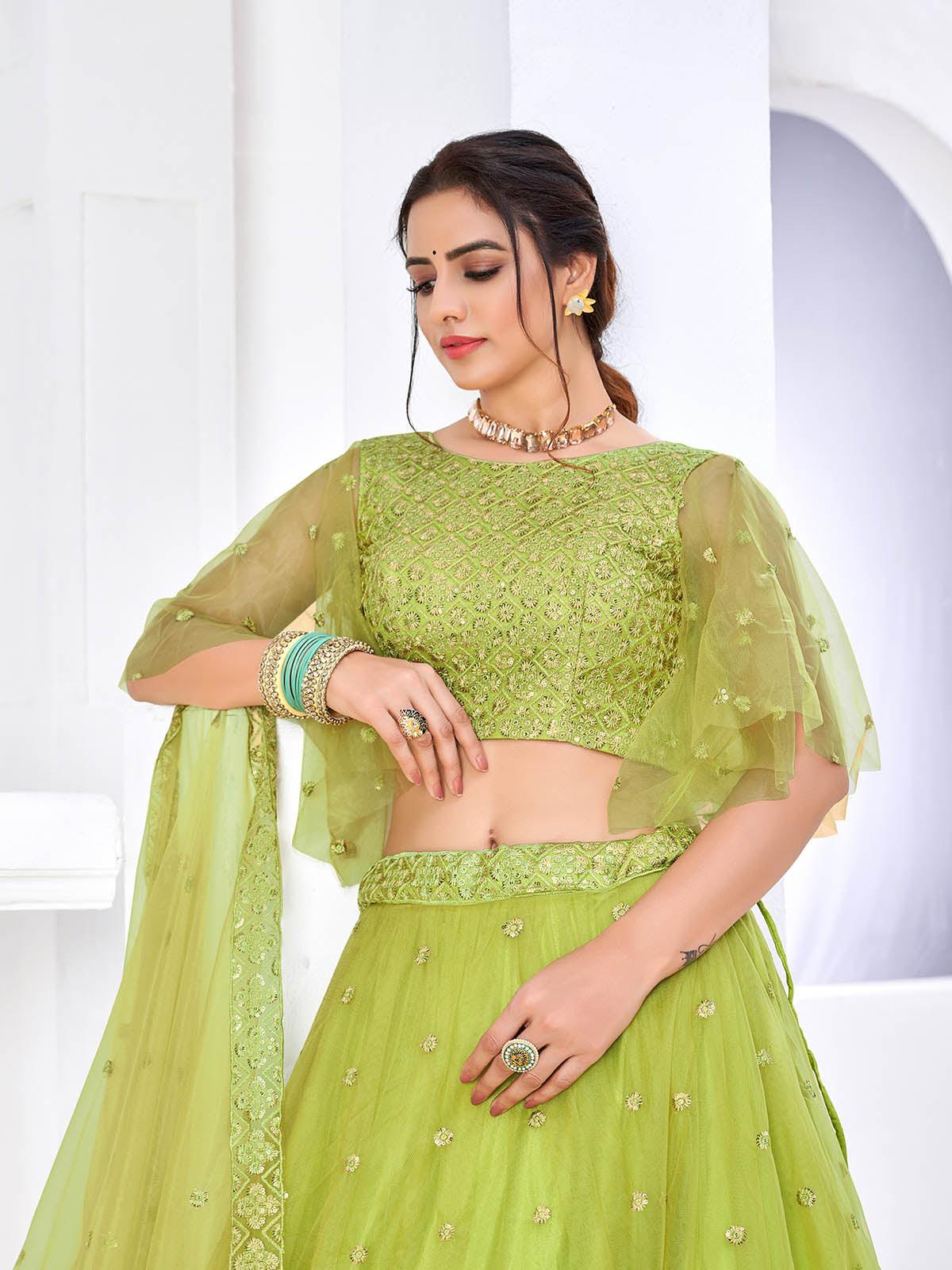 Pretty Fluorescent Green Net Lehenga Set - Rajwada