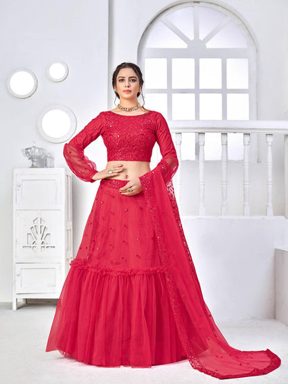 Pretty Fuschia Pink Net Lehenga Set - Rajwada