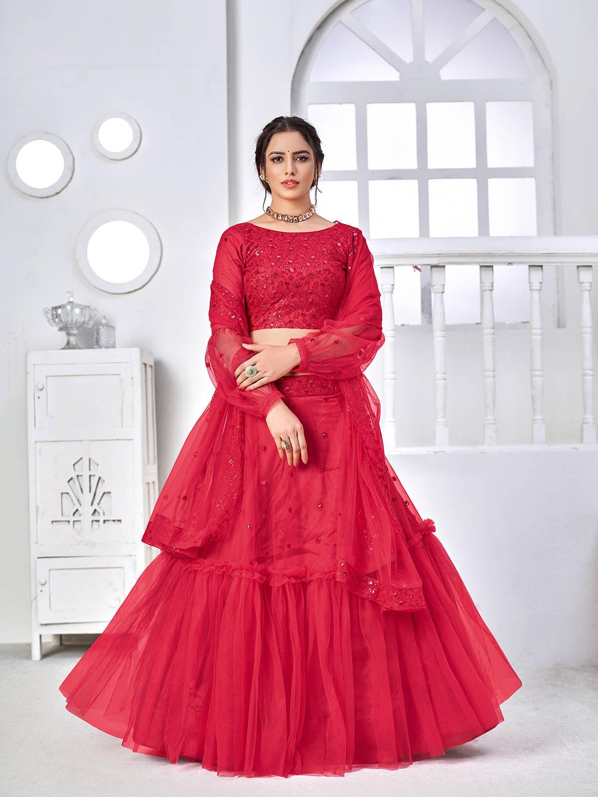 Pretty Fuschia Pink Net Lehenga Set - Rajwada