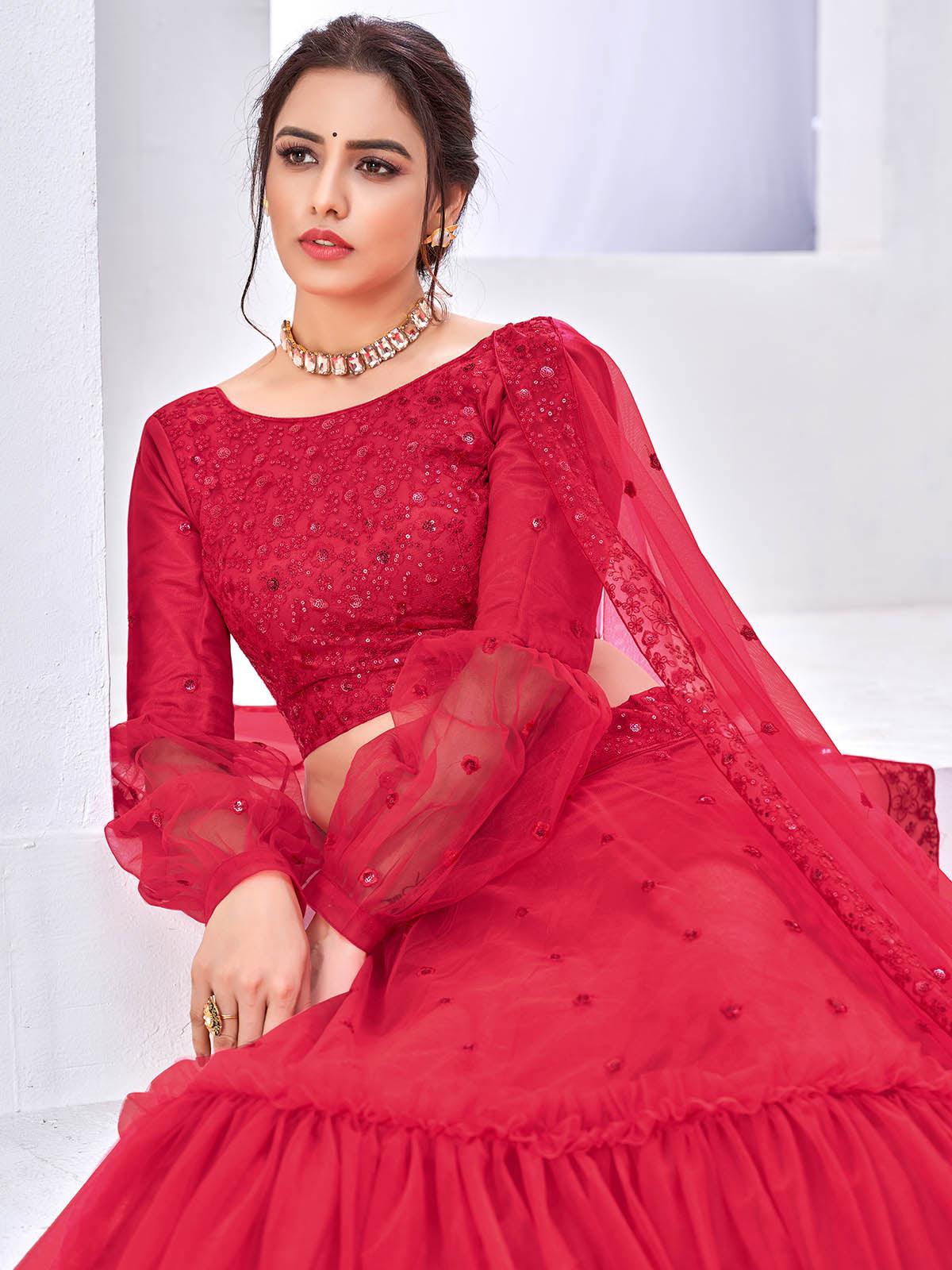 Pretty Fuschia Pink Net Lehenga Set - Rajwada