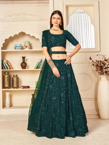 Pretty Green Georgette Lehenga Set - Rajwada