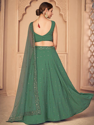 Pretty Green Georgette Lehenga Set - Rajwada