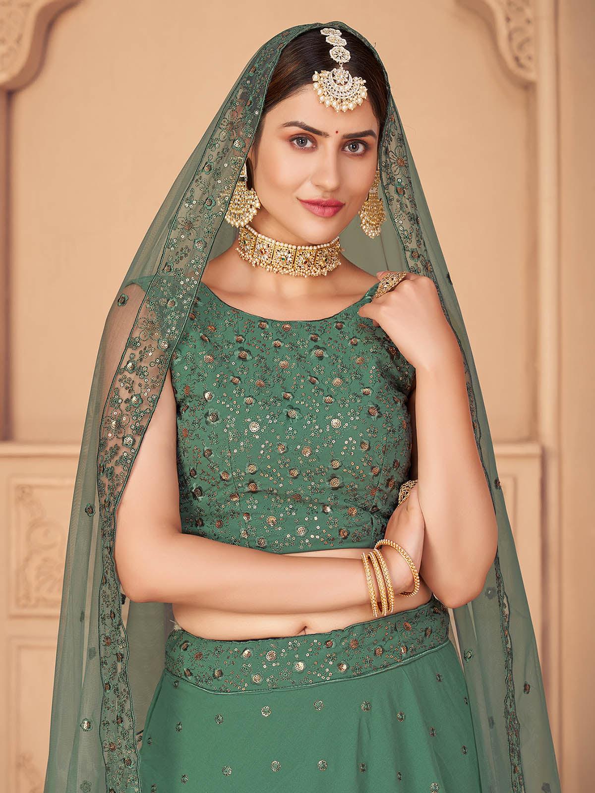 Pretty Green Georgette Lehenga Set - Rajwada