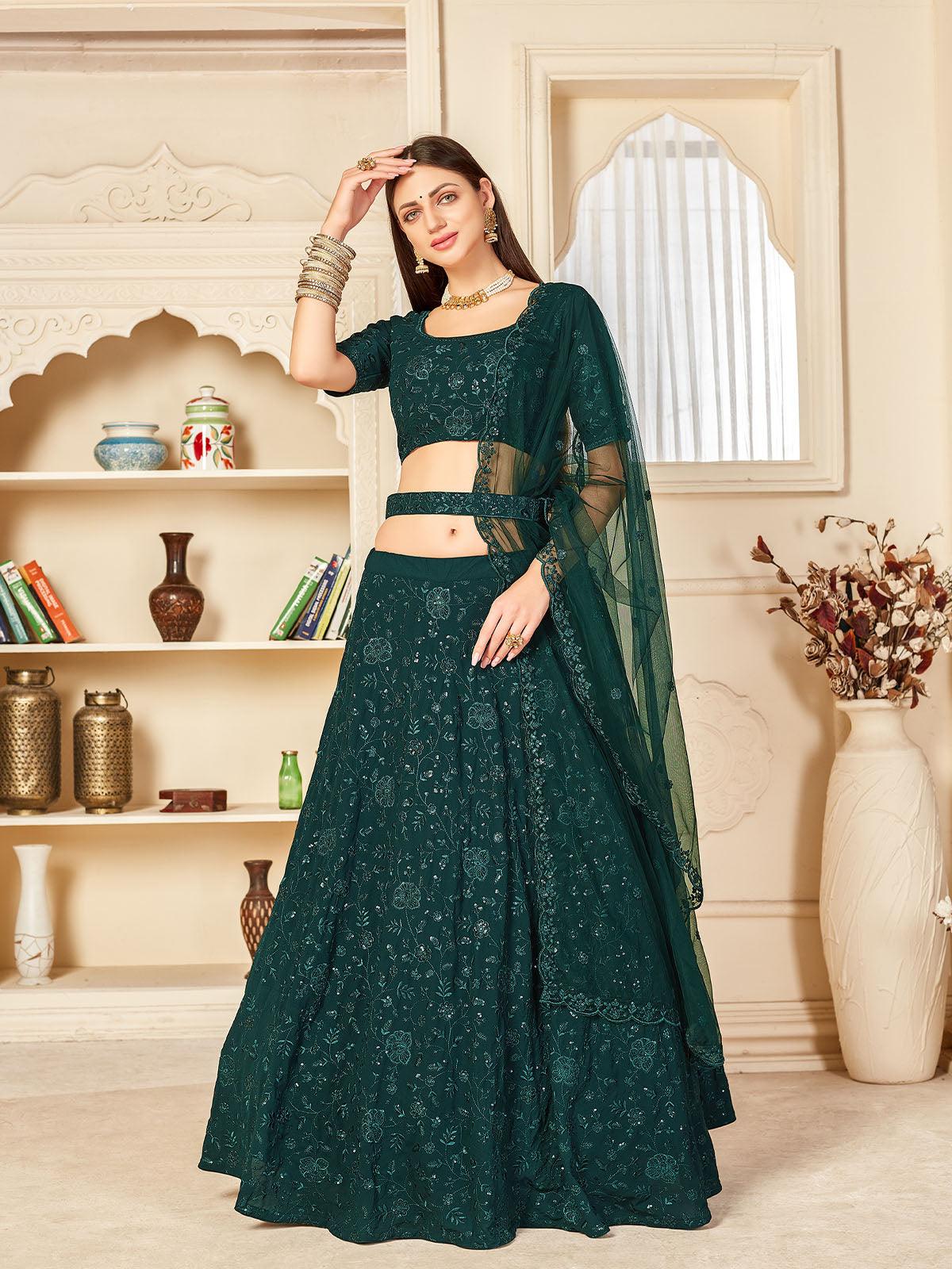Pretty Green Georgette Lehenga Set - Rajwada