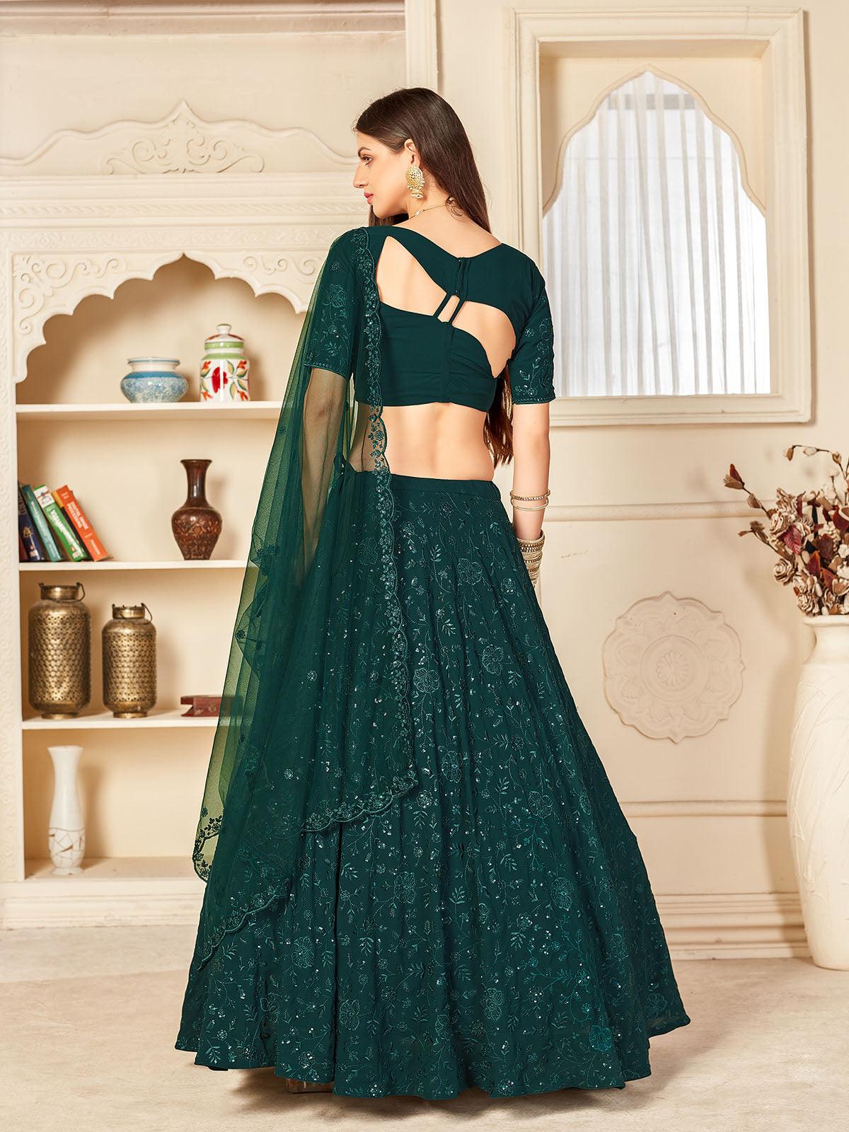Pretty Green Georgette Lehenga Set - Rajwada