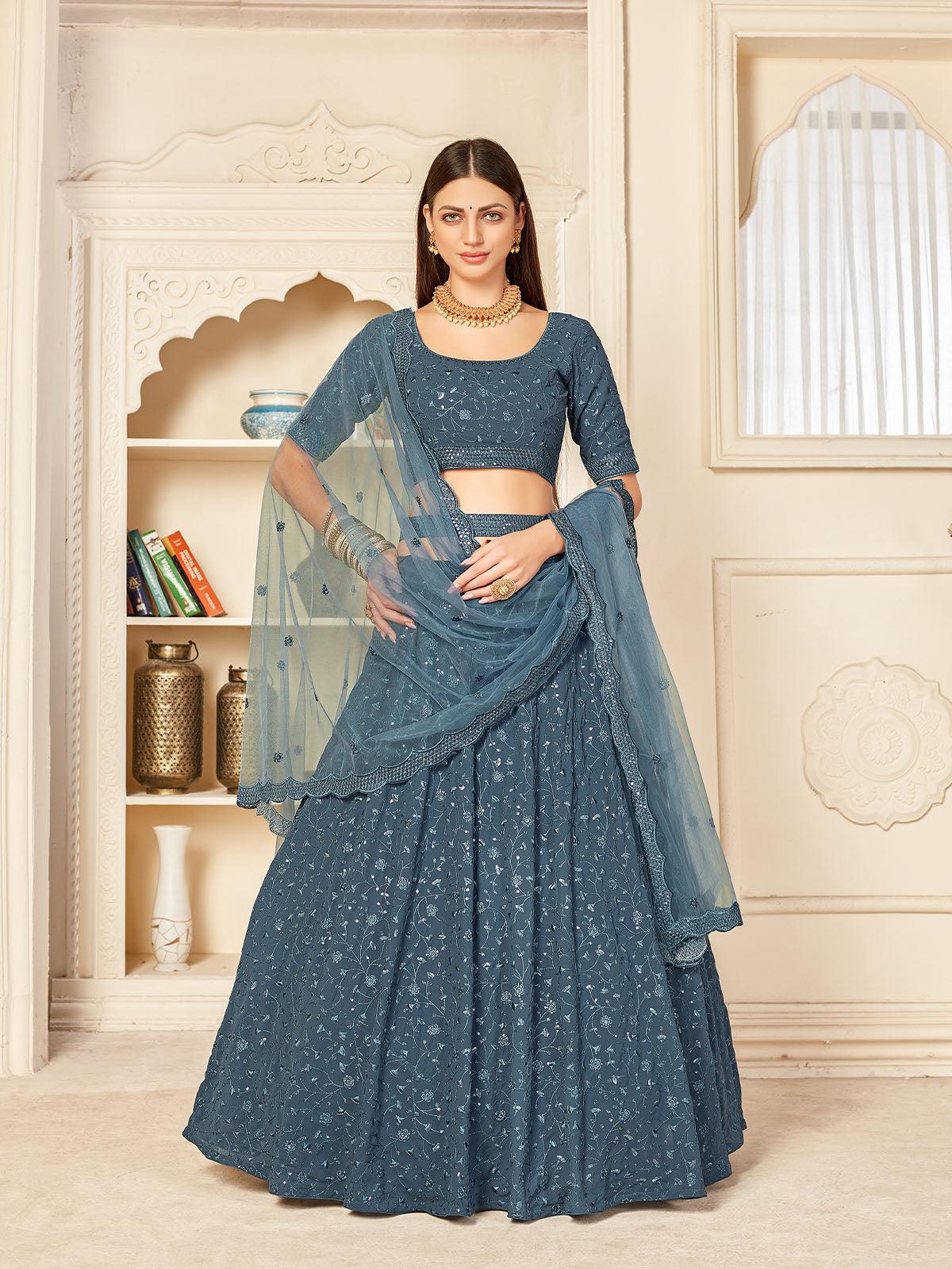 Pretty Grey Georgette Lehenga Set - Rajwada