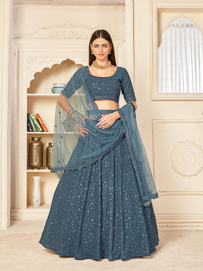 Pretty Grey Georgette Lehenga Set - Rajwada