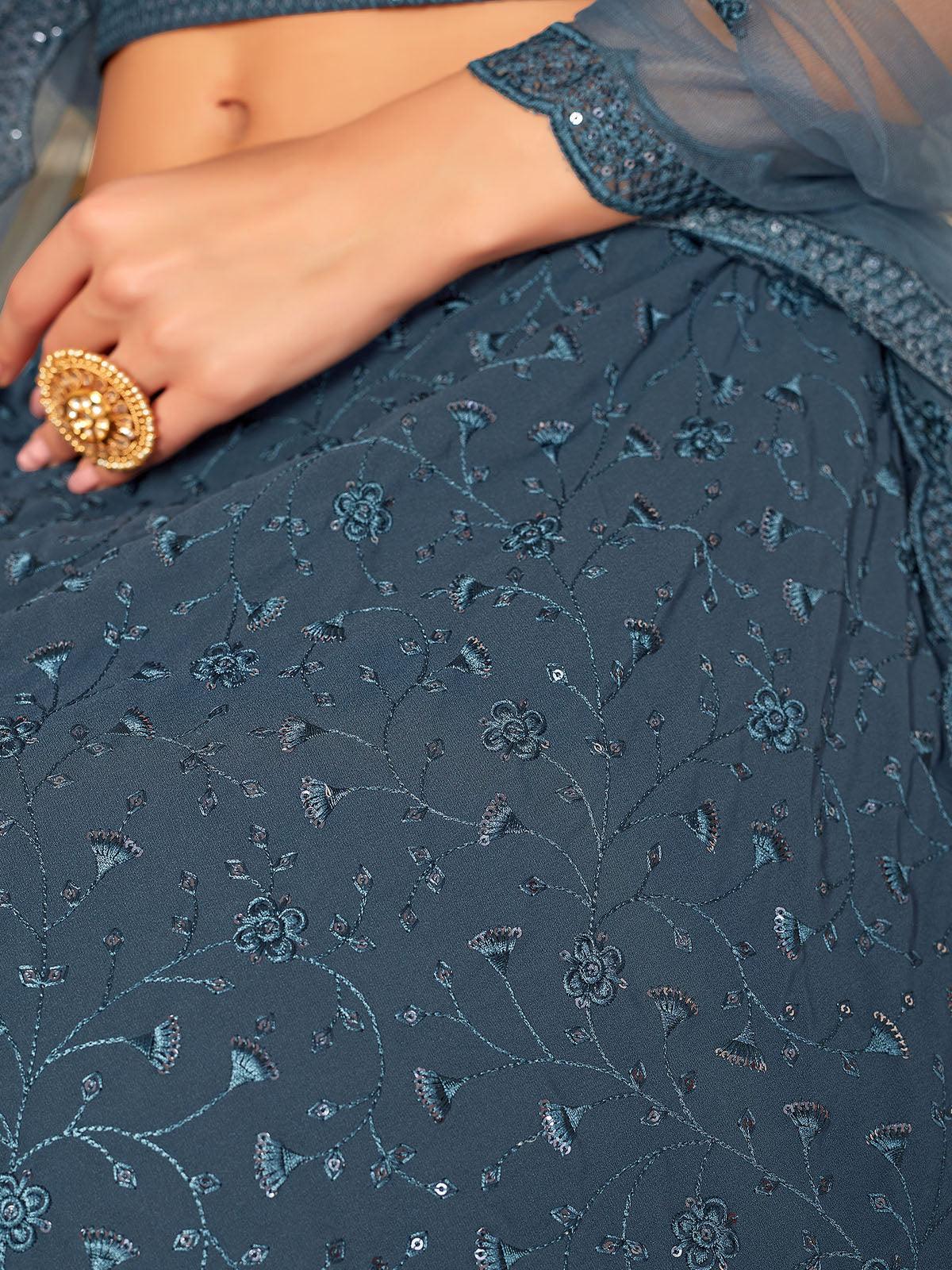 Pretty Grey Georgette Lehenga Set - Rajwada