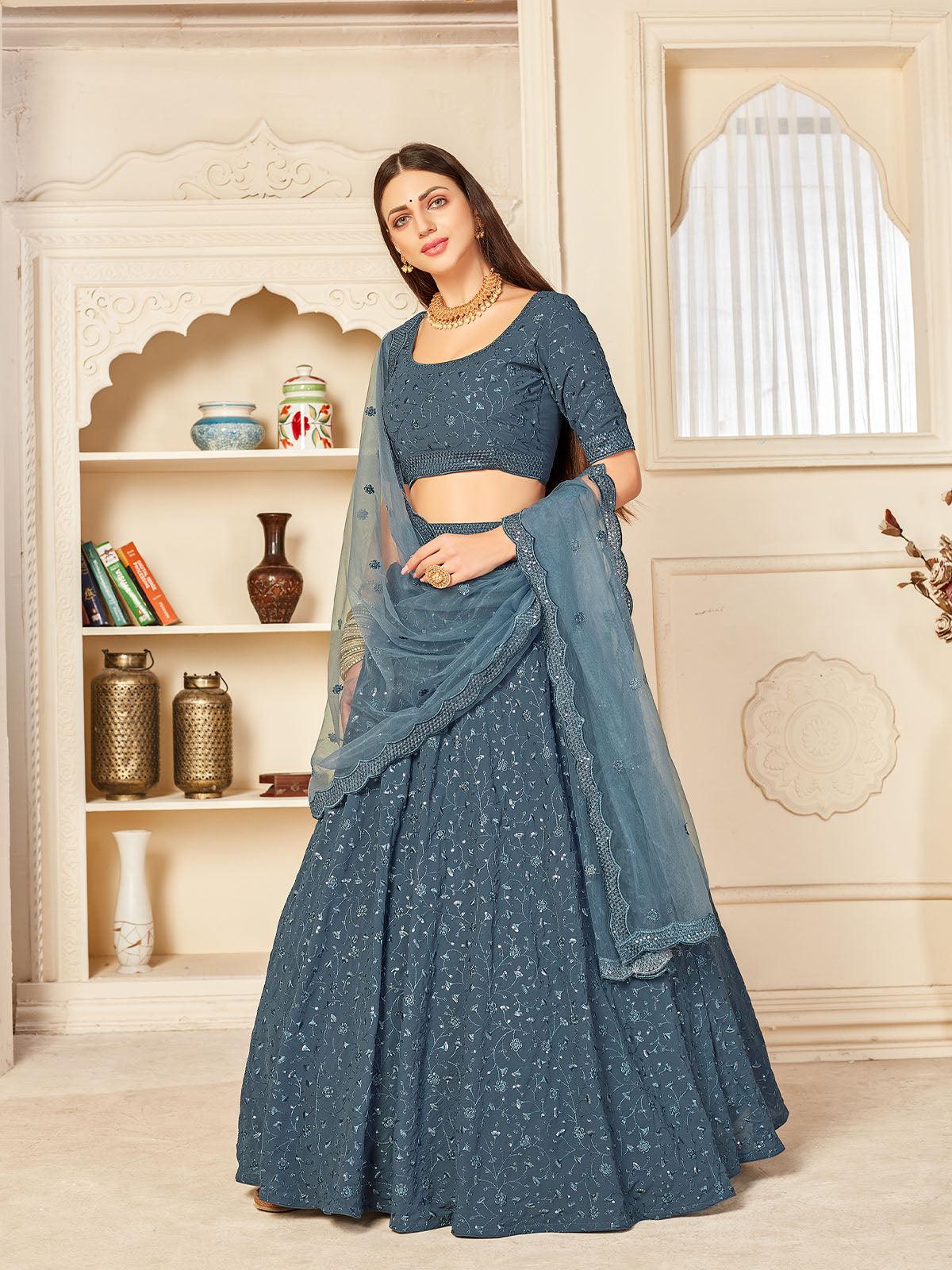 Pretty Grey Georgette Lehenga Set - Rajwada