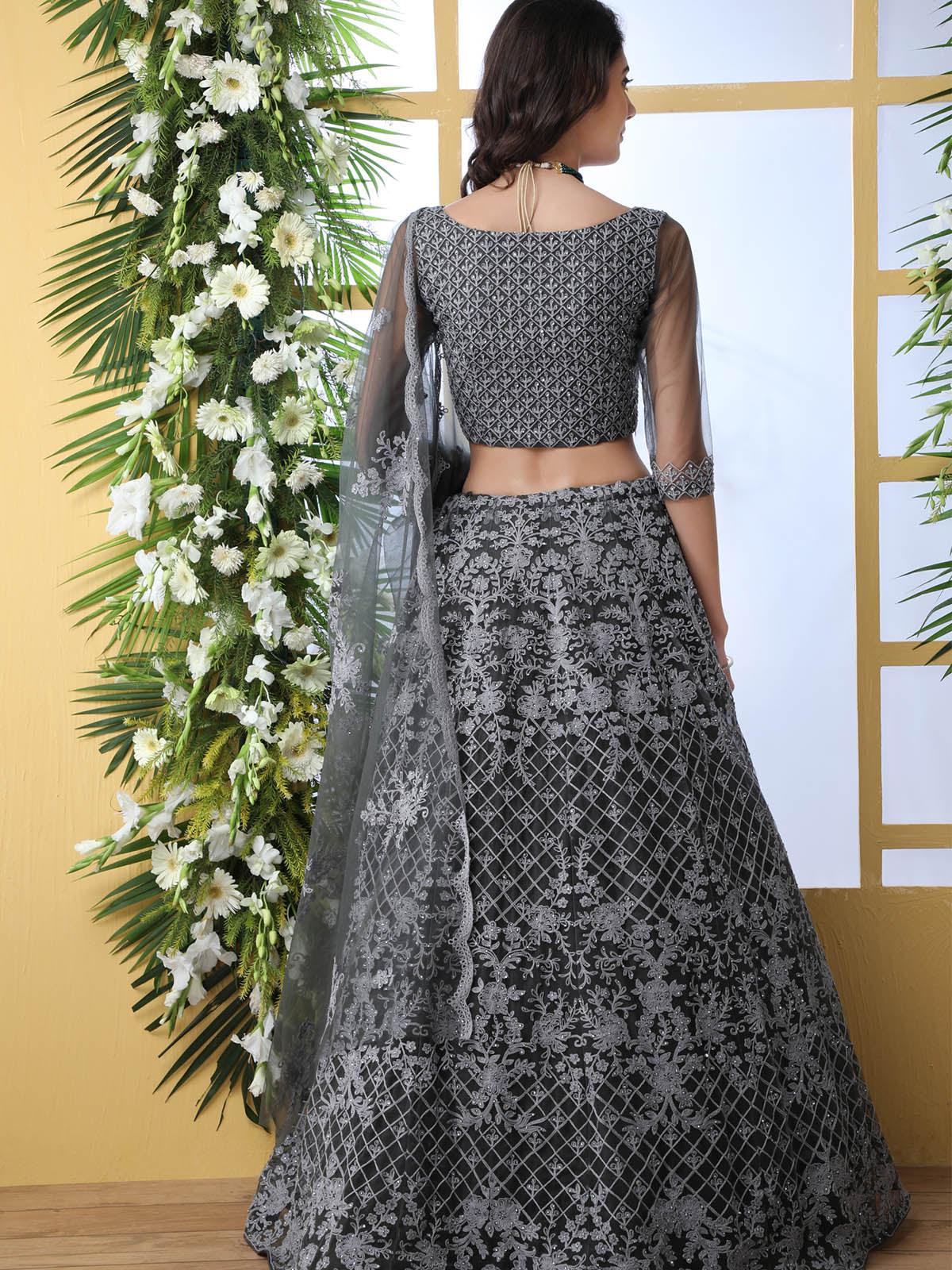 Pretty Grey Net Lehenga Choli Set - Rajwada