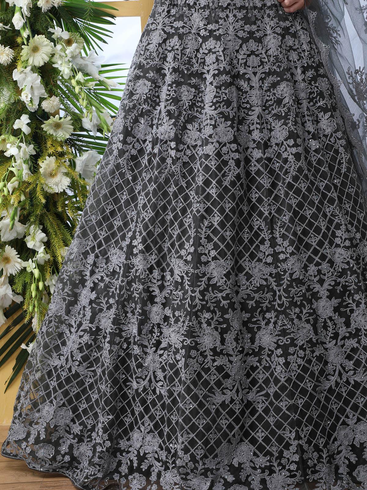 Pretty Grey Net Lehenga Choli Set - Rajwada