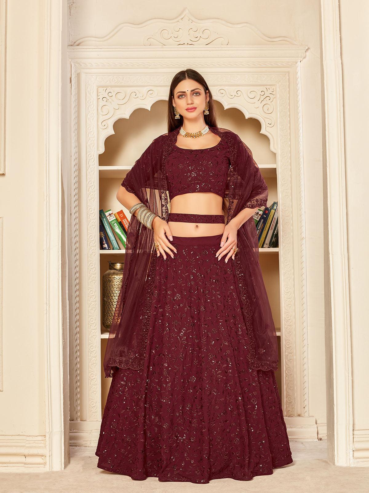 Pretty Maroon Georgette Lehenga Set - Rajwada