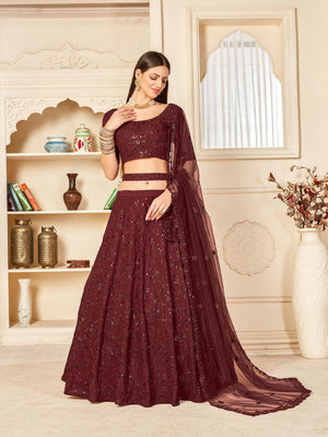 Pretty Maroon Georgette Lehenga Set - Rajwada