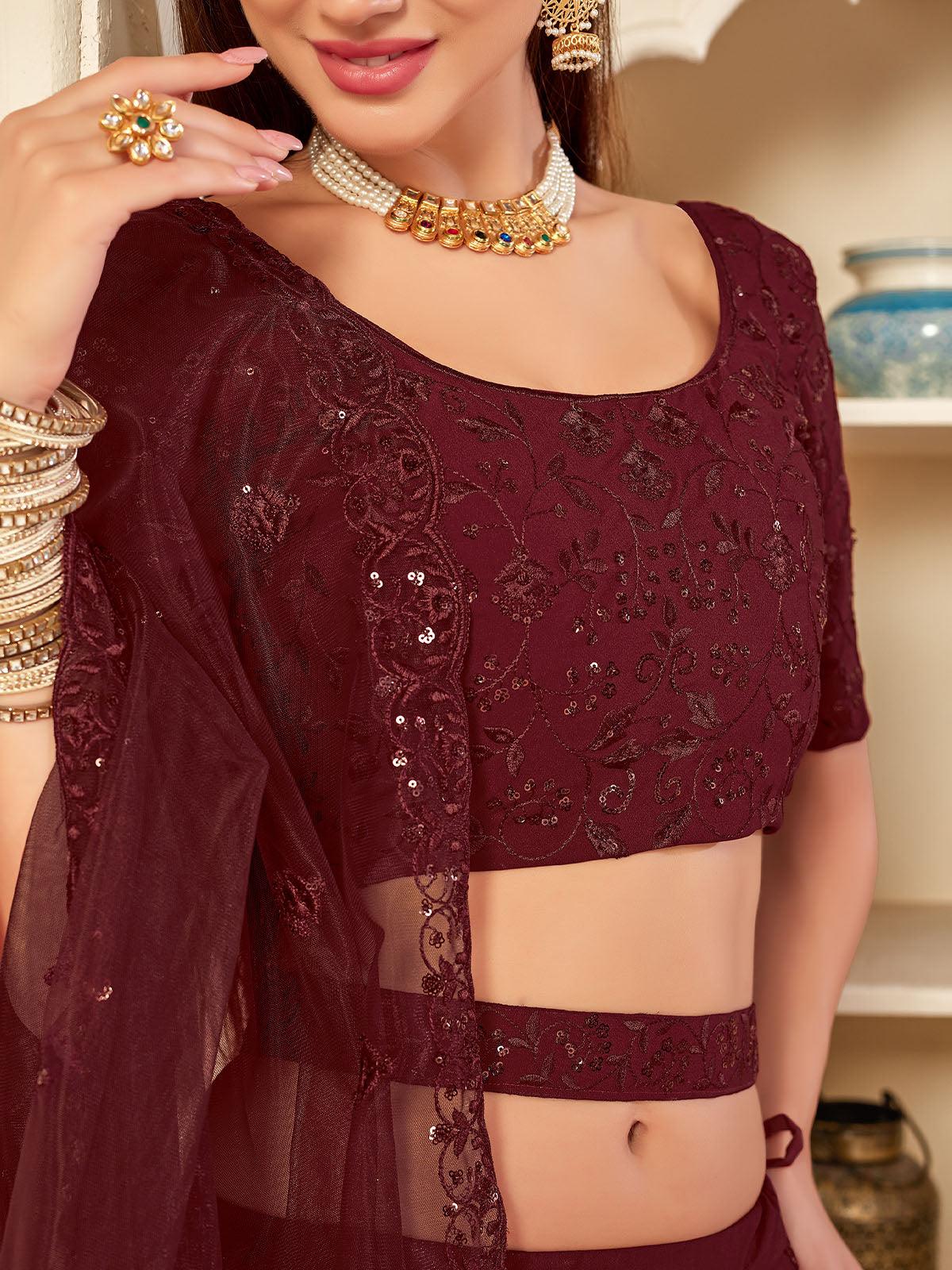 Pretty Maroon Georgette Lehenga Set - Rajwada