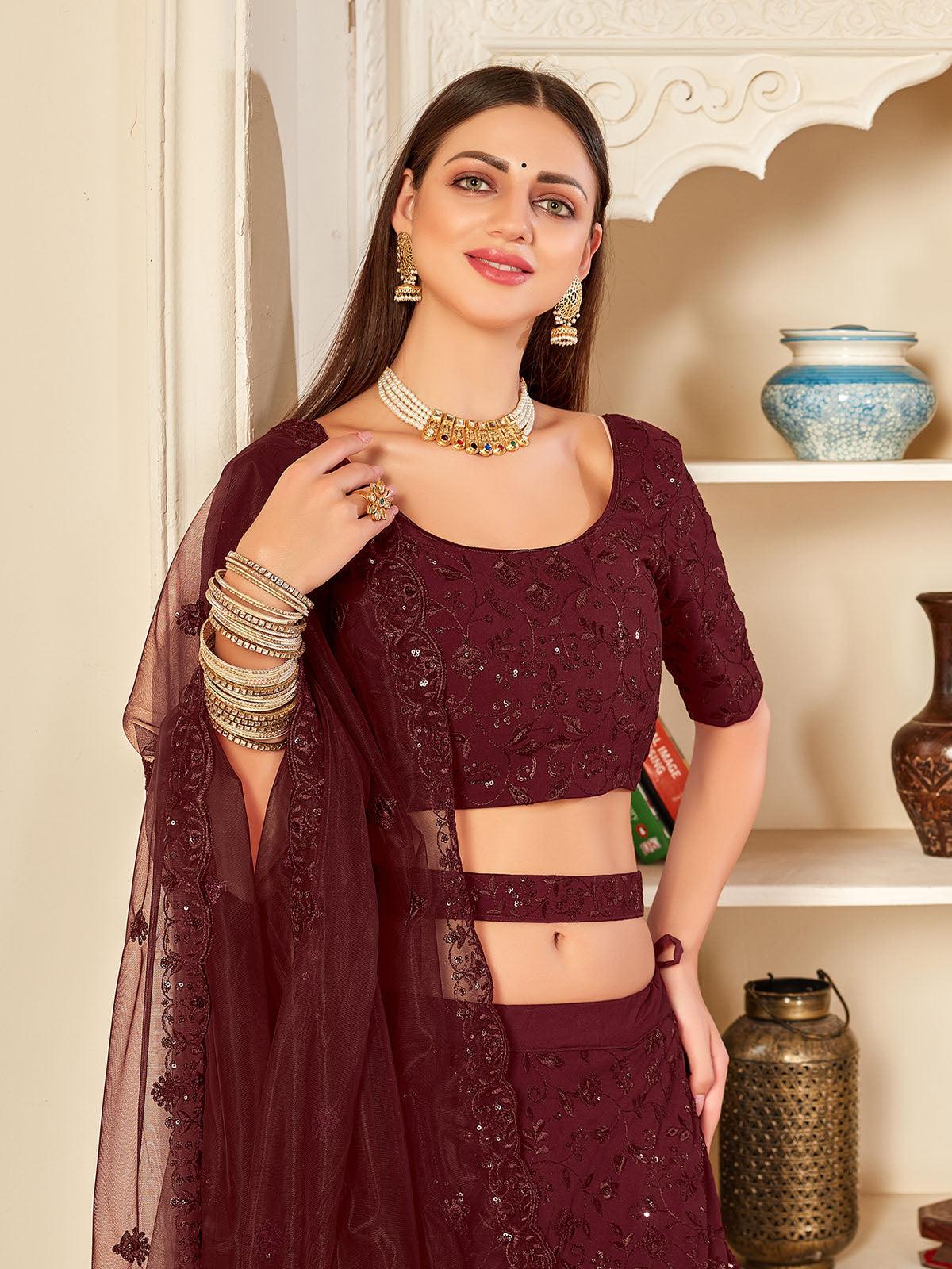 Pretty Maroon Georgette Lehenga Set - Rajwada