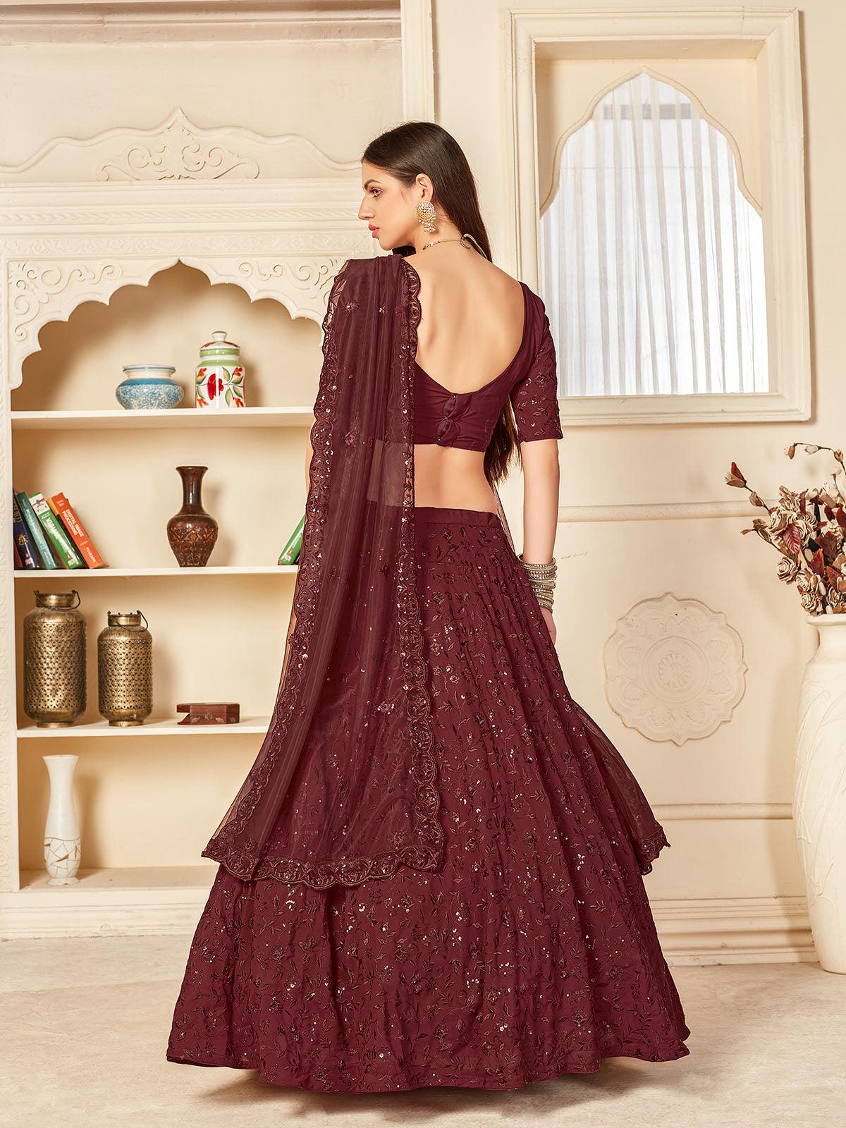 Pretty Maroon Georgette Lehenga Set - Rajwada