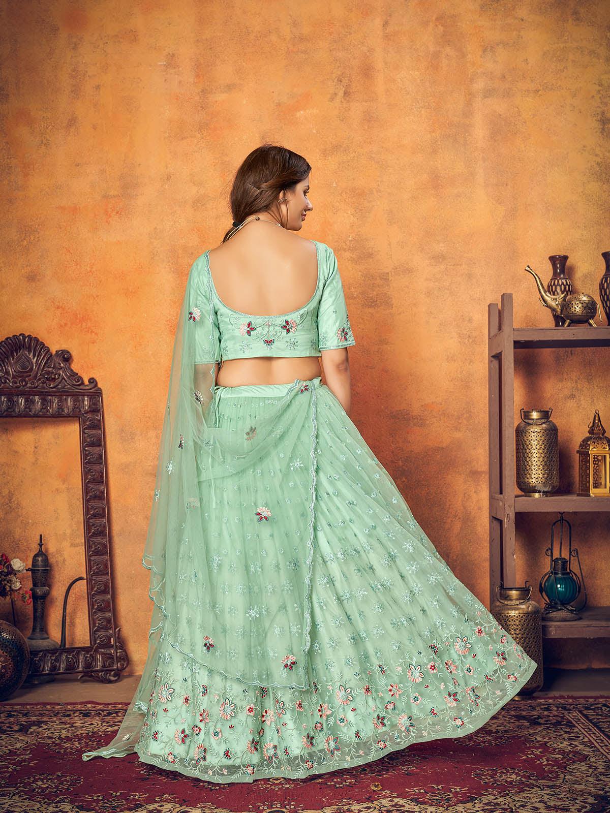 Pretty Mint Green Net Lehenga Set - Rajwada