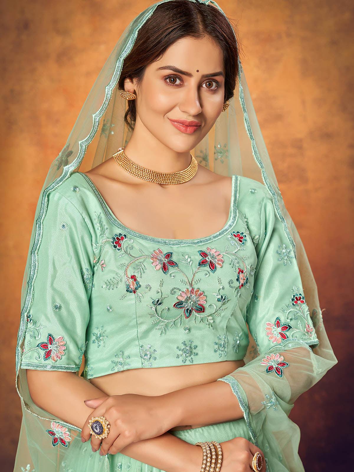 Pretty Mint Green Net Lehenga Set - Rajwada