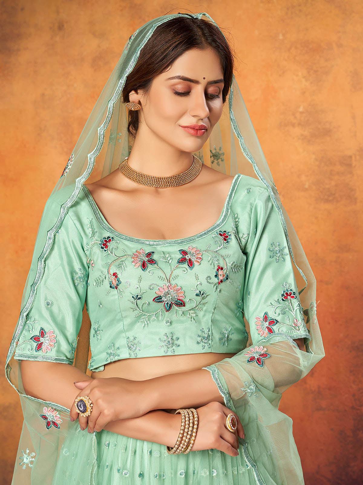 Pretty Mint Green Net Lehenga Set - Rajwada