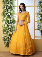 Pretty Mustard Yellow Net Lehenga Choli Set - Rajwada