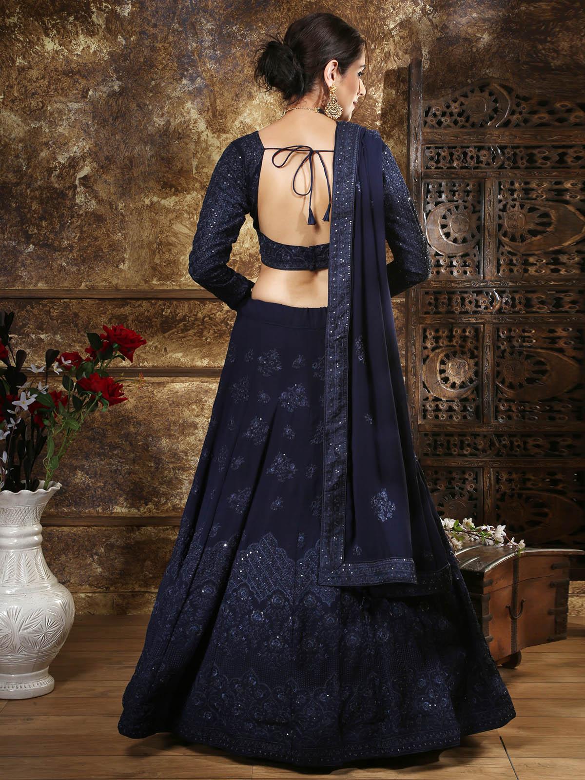 Pretty Navy Blue Georgette Lehenga Choli Set - Rajwada