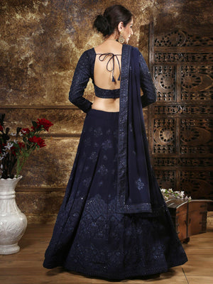 Pretty Navy Blue Georgette Lehenga Choli Set - Rajwada