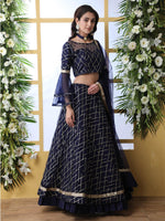 Pretty Navy Blue Net Lehenga Choli Set - Rajwada
