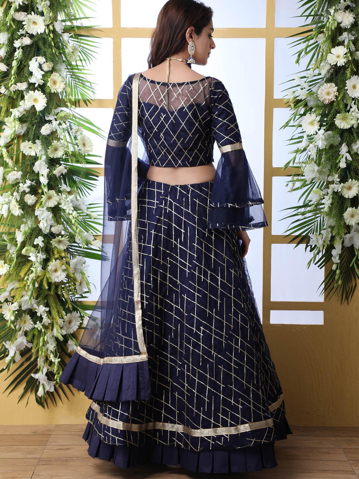 Pretty Navy Blue Net Lehenga Choli Set - Rajwada