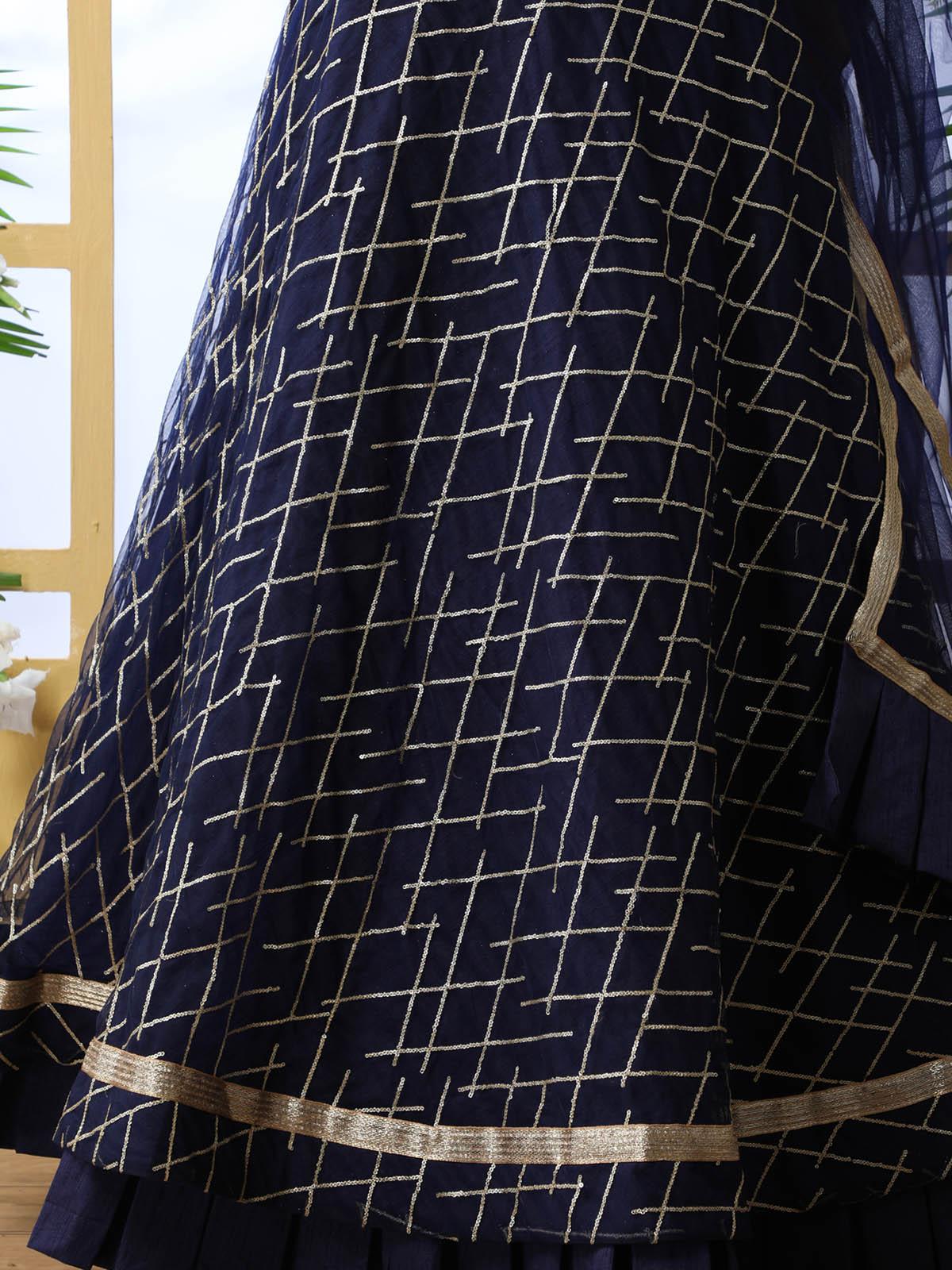 Pretty Navy Blue Net Lehenga Choli Set - Rajwada