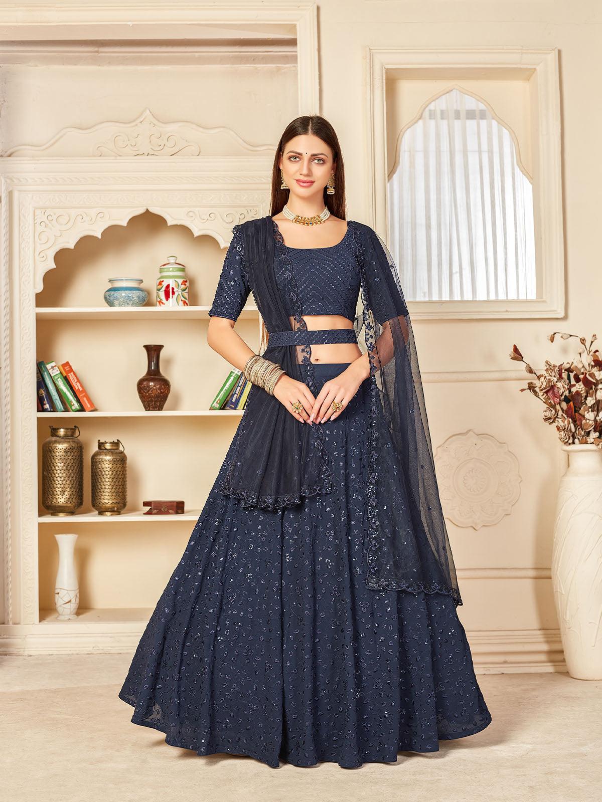 Pretty Navy Georgette Lehenga Set - Rajwada