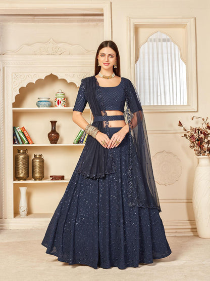 Pretty Navy Georgette Lehenga Set - Rajwada