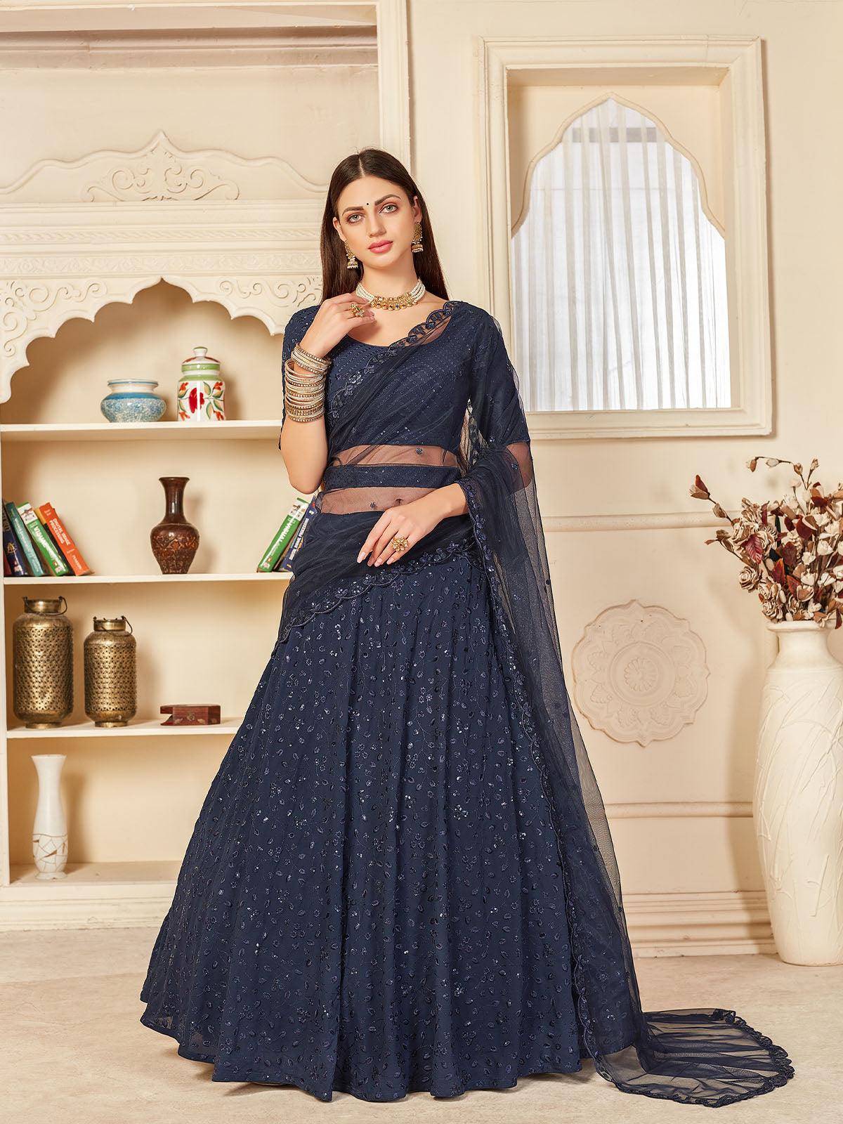 Pretty Navy Georgette Lehenga Set - Rajwada