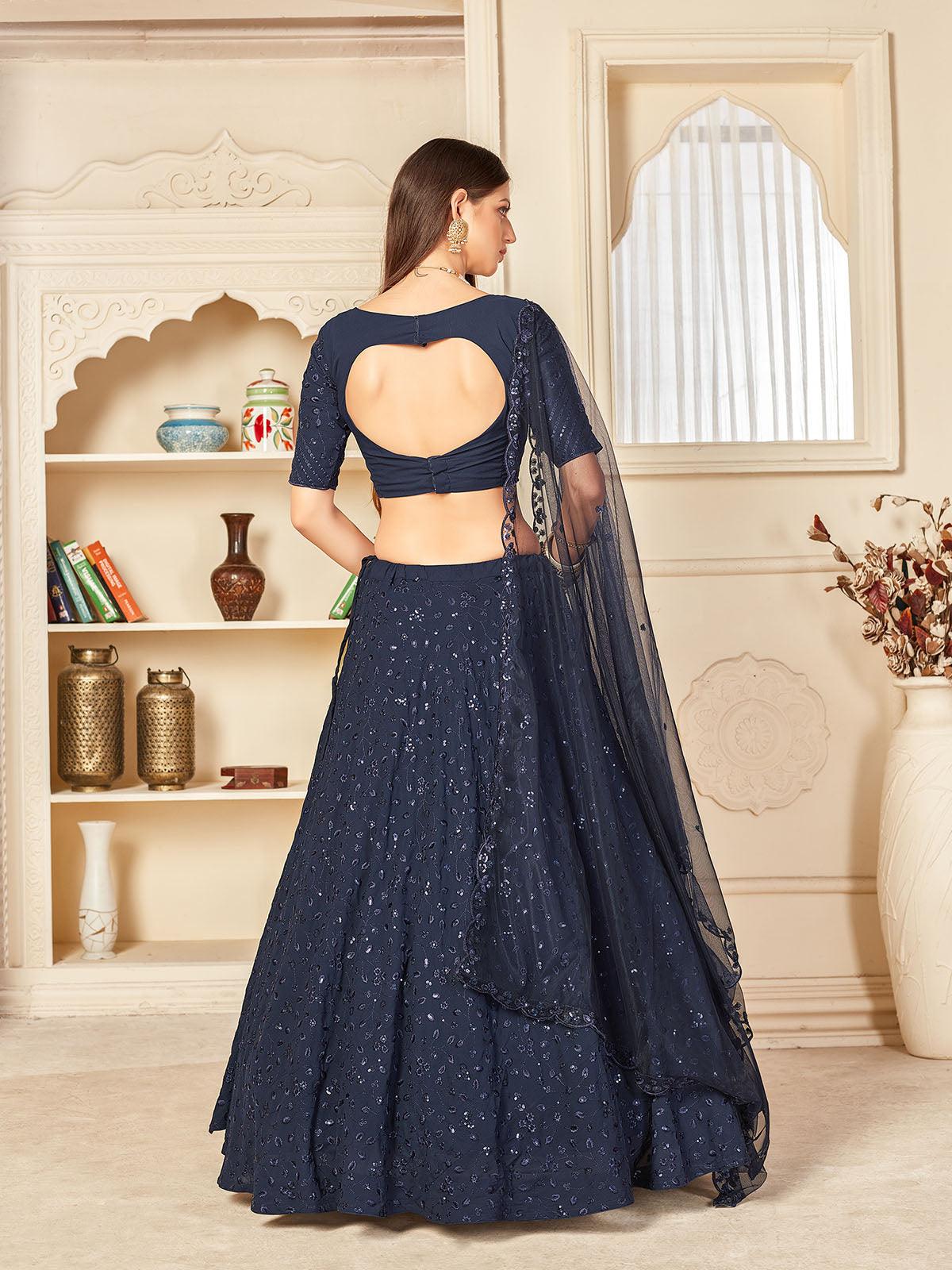 Pretty Navy Georgette Lehenga Set - Rajwada