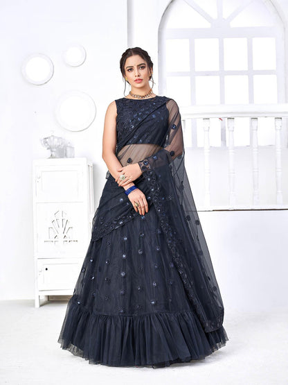 Pretty Navy Net Lehenga Set - Rajwada