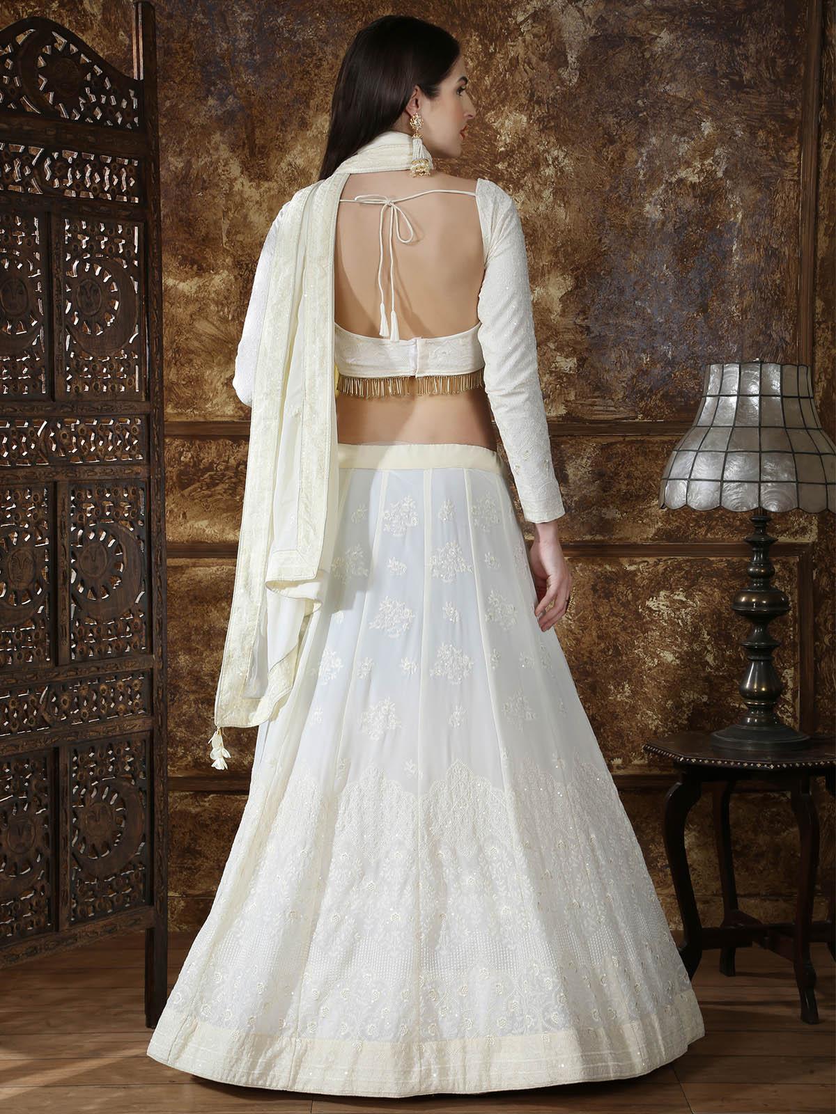 Pretty Off-White Georgette Lehenga Choli Set - Rajwada