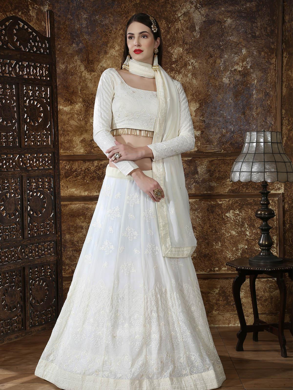 Pretty Off-White Georgette Lehenga Choli Set - Rajwada