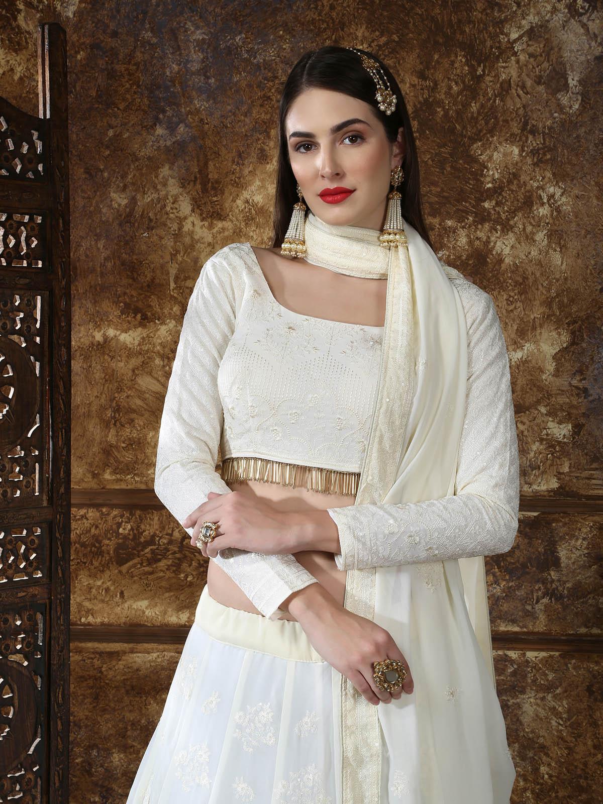 Pretty Off-White Georgette Lehenga Choli Set - Rajwada