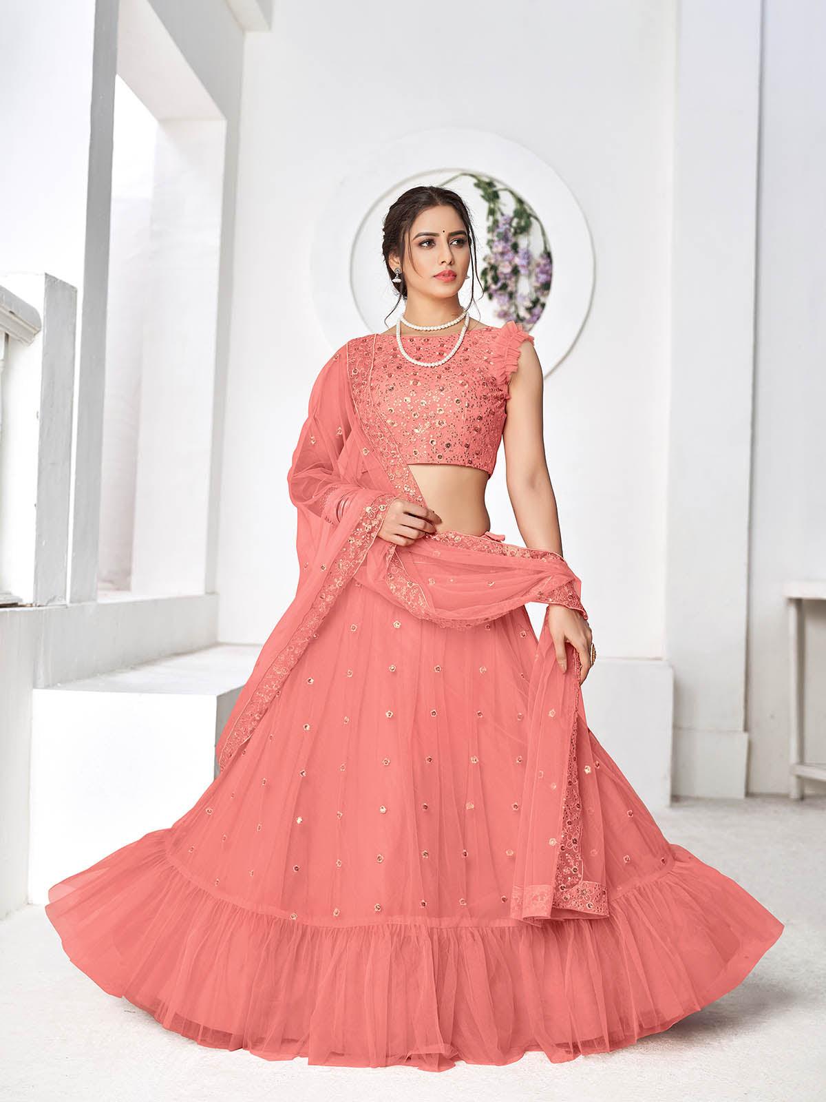 Pretty Peach Net Lehenga Set - Rajwada