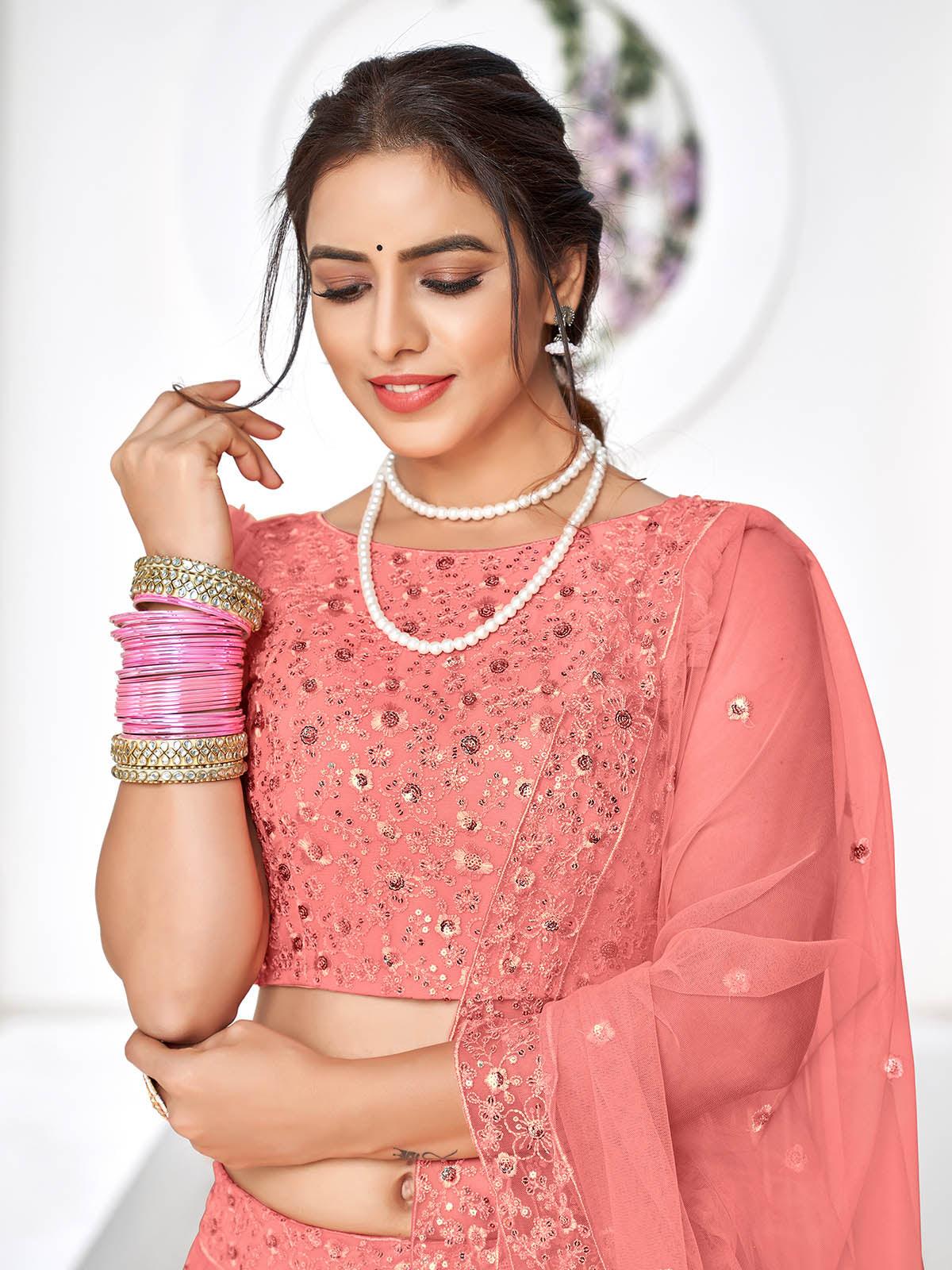 Pretty Peach Net Lehenga Set - Rajwada